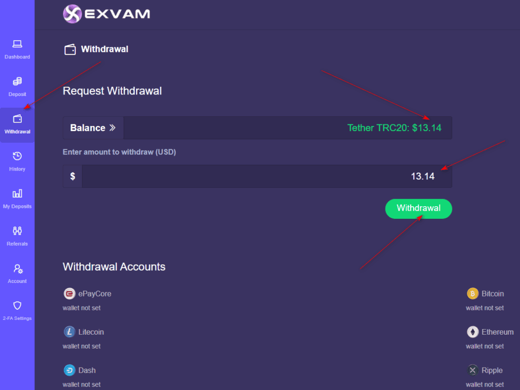 How to Withdrawal From Exvam
